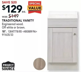 RONA Project source traditional vanity. 18" offer