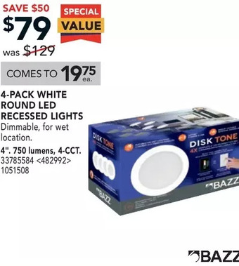 RONA Bazz 4-pack white round led recessed lights offer
