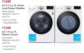RONA Lg 5.2 cu. ft. front load steam washer | 7.4 cu. ft. electric dryer offer