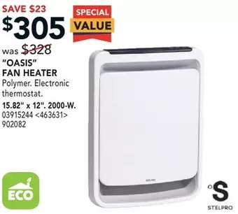 RONA Stelpro "oasis" fan heater offer