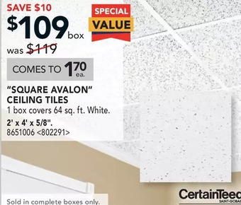 RONA Certainteed "square avalon" ceiling tiles. 2' x 4' x 5/8" offer