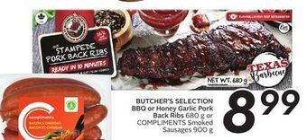 Sobeys Butcher's selection bbq or honey garlic pork back ribs offer