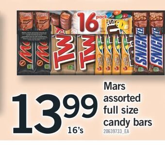 Fortinos Mars assorted full size candy bars, 16's offer