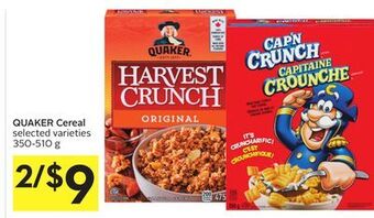 Foodland Quaker cereal selected varieties 350-510 g offer