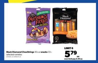 Real Canadian Superstore Black diamond cheestrings, 16's or snacks, 12's offer