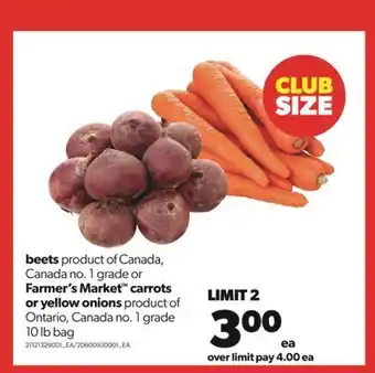 Real Canadian Superstore Beets or farmer's market™ carrots or yellow onions, 10 lb bag offer