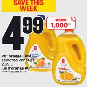 Independent Grocer Pc® orange juice, 2.63 l offer