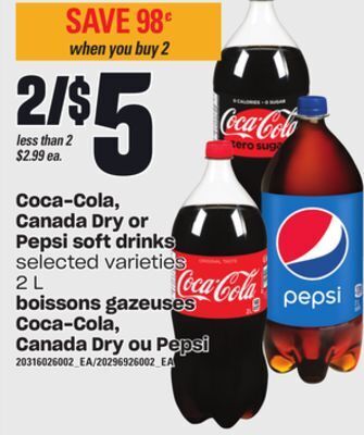 Independent Grocer Coca-cola, canada dry or pepsi soft drinks, 2 l offer