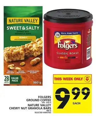 Food Basics Folgers ground coffee or nature valley chewy nut granola bars offer