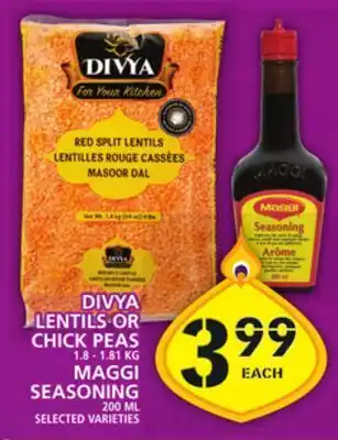 Food Basics Divya lentils or chick peas or maggi seasoning offer