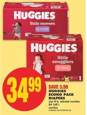 No Frills Huggies econo pack diapers, size n-6, 84-168's offer