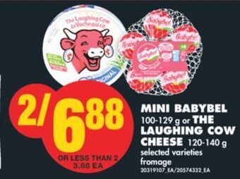 No Frills Mini babybel, 100-129 g or the laughing cow cheese, 120-140 g offer