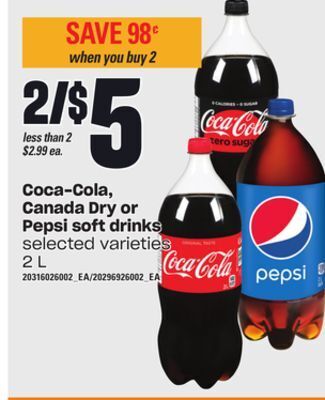 Loblaws Coca-cola, canada dry or pepsi soft drinks, 2 l offer