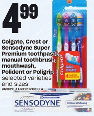 Loblaws Colgate, crest or sensodyne super premium toothpaste, manual toothbrush, mouthwash, polident or poligrip offer