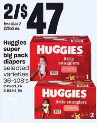 Loblaws Huggies super big pack diapers, 36-108's offer