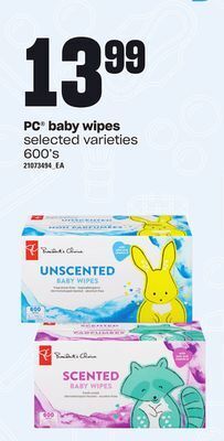 Loblaws Pc® baby wipes, 600's offer