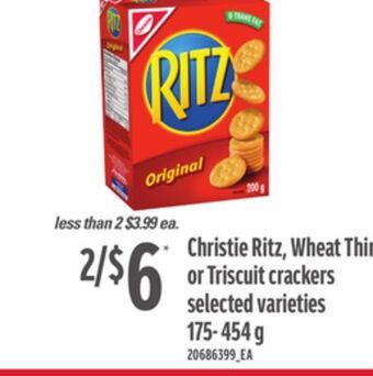 Loblaws Christie ritz, wheat thin or triscuit crackers, 175- 454 g offer