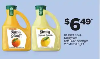 Loblaws Select 2.63 l simply® and gold peak® beverages offer