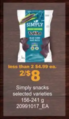 Loblaws Simply snacks, 156-241 g offer