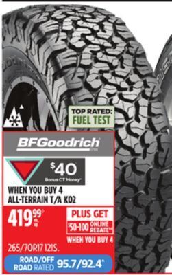 Canadian Tire Bfgoodrich on/off road truck all-terrain t/a ko2 tire offer