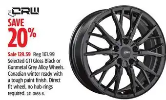 Canadian Tire Crw selected gt1 gloss black or gunmetal grey alloy wheels offer