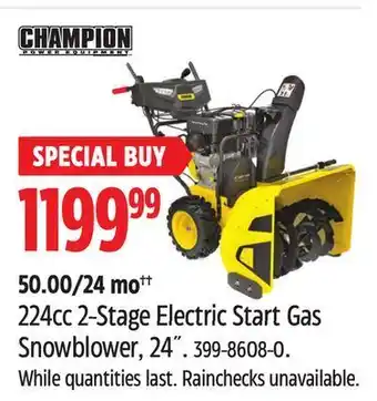 Canadian Tire Champion 224cc 2-stage electric start gas snowblower, 24" offer