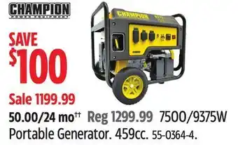 Canadian Tire Champion 7500/9375w portable generator offer