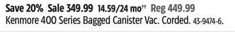 Canadian Tire Kenmore 400 series bagged canister vac offer