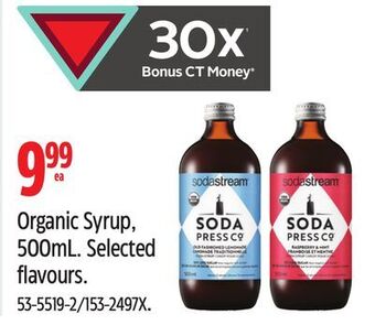 Canadian Tire Sodastream organic syrup, 500ml offer