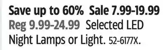 Canadian Tire Globe selected led night lamps or light offer