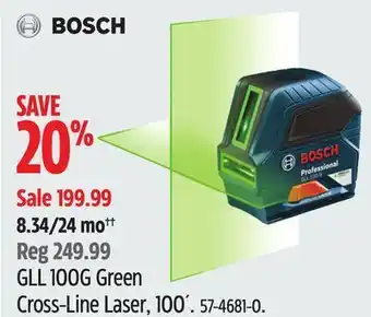 Canadian Tire Bosch gll 100g green cross-line laser offer