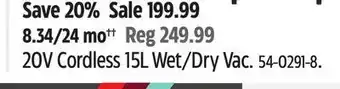 Canadian Tire Maximum 20v cordless 15l wet/dry vac offer