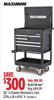 Canadian Tire Maximum 30˝ 5-drawer mechanic's cart offer