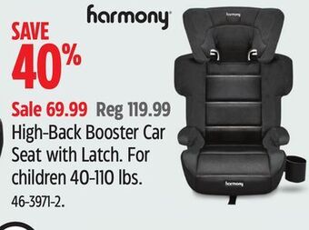 Canadian Tire Harmony high-back booster car seat with latch offer