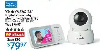 Walmart Vtech vm3262 2.8" digital video baby monitor with pan & tilt offer