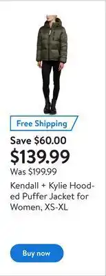 Walmart Kendall + kylie hooded puffer jacket for women, xs-xl offer