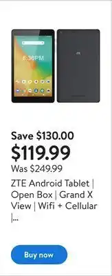 Walmart Zte android tablet | open box | grand x view | wifi + cellular | 32gb | 8" hd screen offer