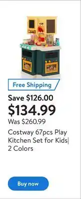 Walmart Costway 67pcs play kitchen set for kids| 2 colors offer