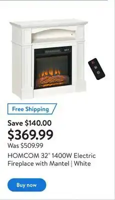 Walmart Homcom 32" 1400w electric fireplace with mantel | white offer