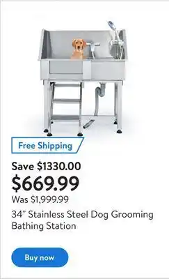 Walmart 34" stainless steel dog grooming bathing station offer