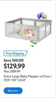 Walmart Extra large baby playpen w/door | 70.9"×59"×26.8" offer