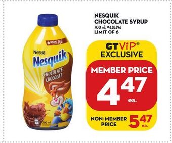 Giant Tiger Nesquik chocolate syrup offer