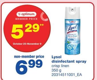 Wholesale Club Lysol disinfectant spray, 350 g offer