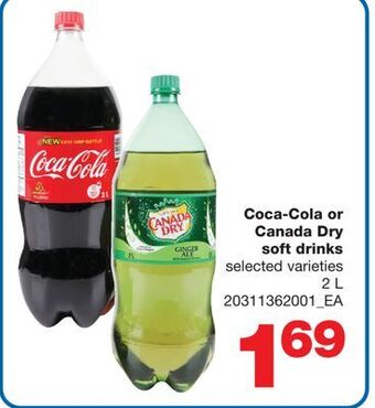 Wholesale Club Coca-cola or canada dry soft drinks, 2 l offer