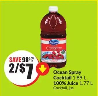 FreshCo Ocean spray cocktail 1.89 l 100% juice 1.77 l offer
