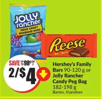 Chalo FreshCo Hershey's family bars 90-120 g or jolly rancher candy peg bag 182-198 g offer