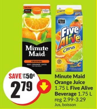 Chalo FreshCo Minute maid orange juice 1.75 l five alive beverage 1.75 l offer