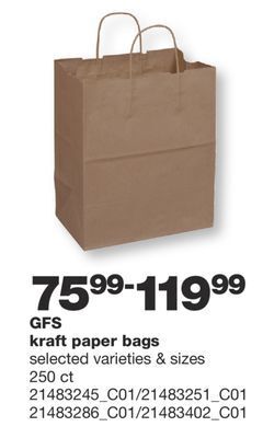 Wholesale Club Gfs kraft paper bags, 250 ct offer
