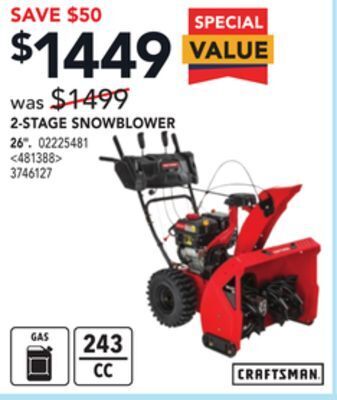 RONA Craftsman 2-stage snowblower, 26" offer