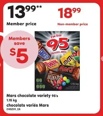 Chocolats variés mars, 95's, 1.15 kg